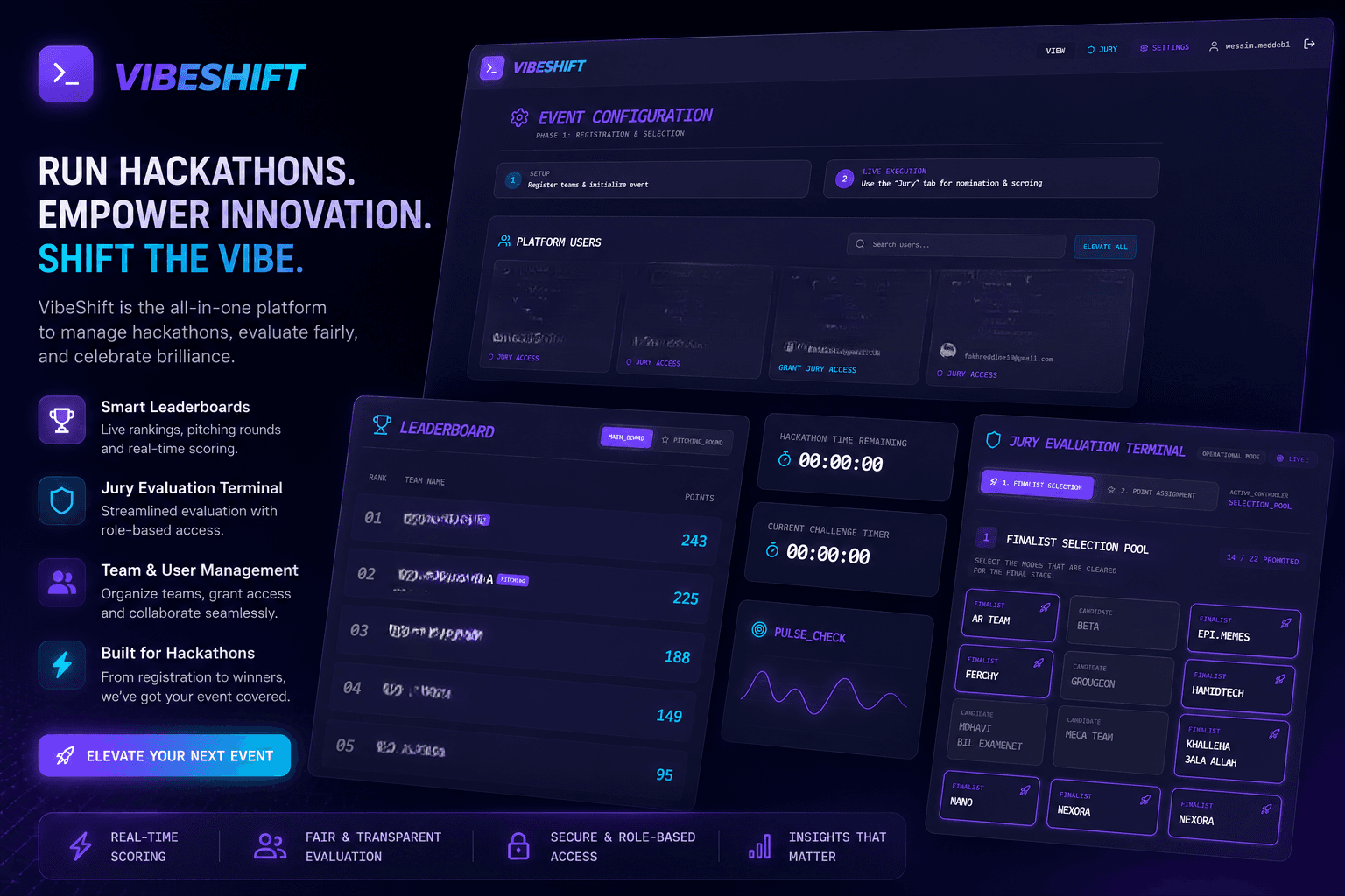 hackathon management platform dashboard preview